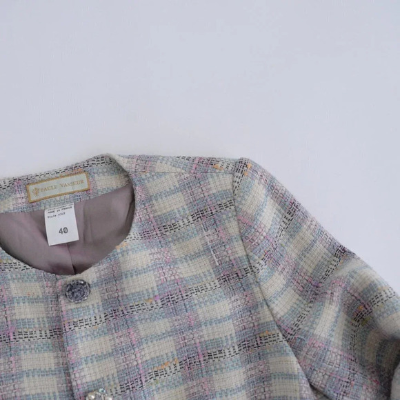 Vintage Paule  Vasseur Pink & Cream Cross Pattern 63% Wool Blazer 40 - Picture 10 of 12